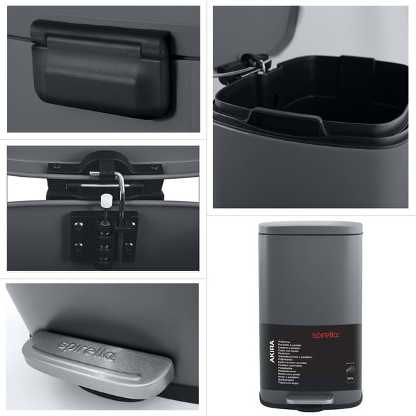 Тъмносиво стоманено кошче за боклук с педал 50 l   Akira – Spirella-image-4