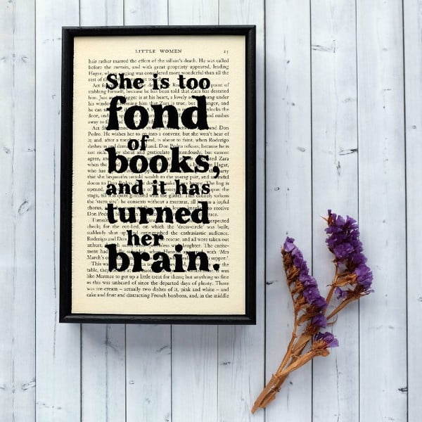 Plakát v dřevěném rámu Too Fond of Books