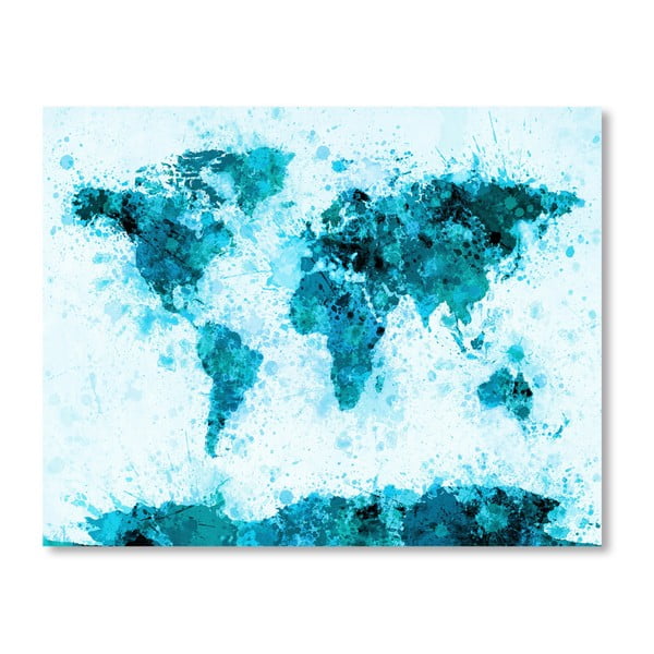 Plakát s modrou mapou světa Americanflat Travel, 60 x 42 cm