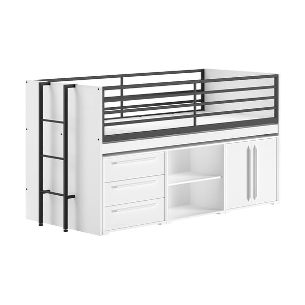 Бяло повдигнато детско легло с място за съхранение и включена подматрачна рамка 90x200 cm Sam – Vipack