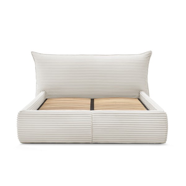 Кремаво двойно легло 160x200 cm тапицирано с място за съхранение с включена подматрачна рамка Jade – Bobochic Paris-image-3