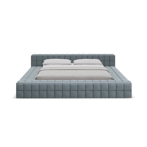 Светлосиньо двойно тапицирано легло с включена подматрачна рамка 160x200 cm Akela – Makamii-image-3
