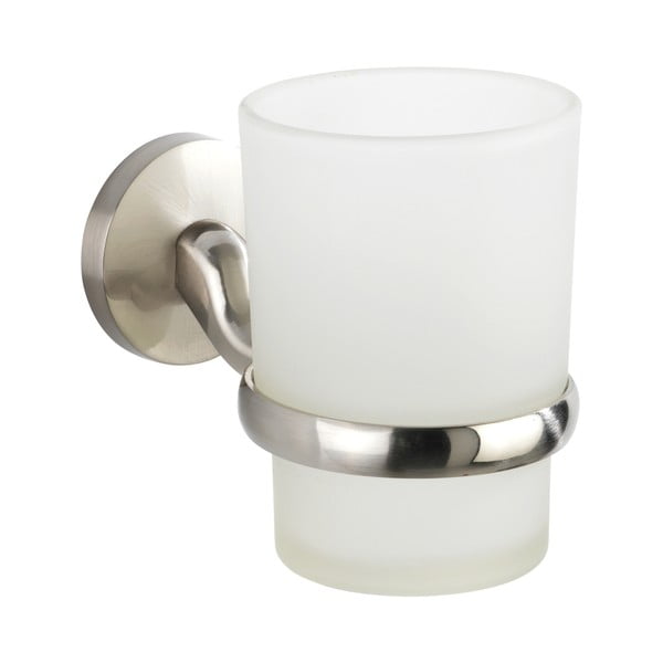 Бяла стенна чаша за четка за зъби с матиран държач от неръждаема стомана Cuba - Wenko