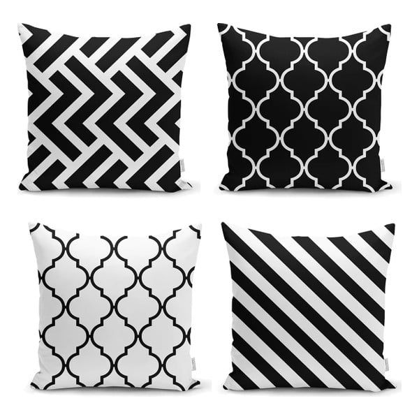 Комплект от 4 калъфки за възглавници BW Graphic Patterns, 45 x 45 cm - Minimalist Cushion Covers