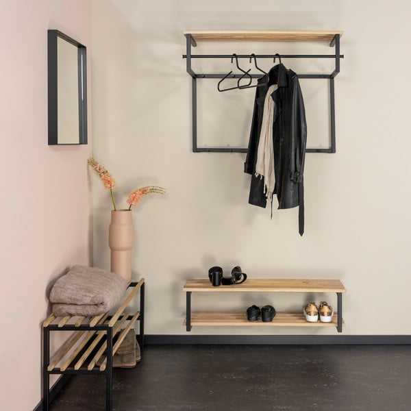 Черна/в естествен цвят метална стенна закачалка с рафт 100 cm Rizzoli – Spinder Design-image-1