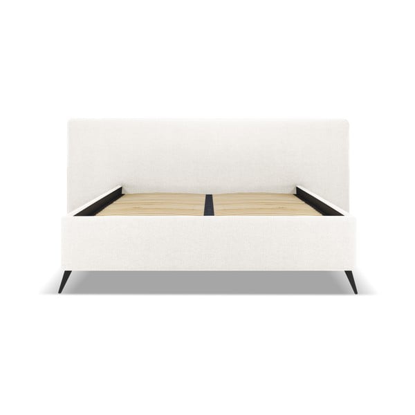 Кремаво тапицирано двойно легло с място за съхранение и решетка 160x200 cm Walter - Milo Casa-image-1