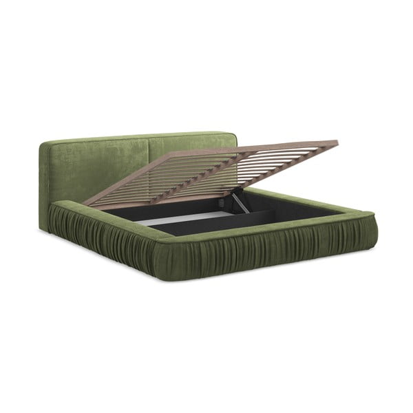 Зелено тапицирано двойно легло с място за съхранение и решетка 180x200 cm Keoni - Makamii-image-2