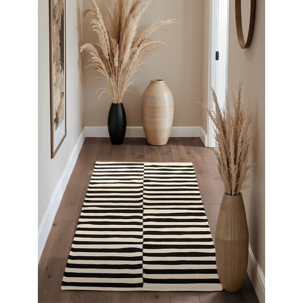 Черно-бял двустранна ръчно изработена вълнена пътека 80x200 cm Donna – Hanse Home-image-1