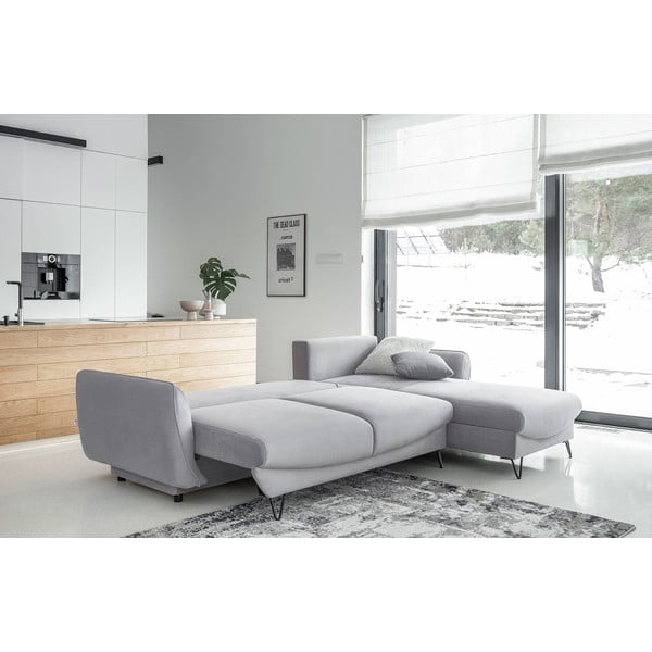 Светлосив кадифен разтегателен ъглов диван с място за съхранение (десен ъгъл) Silva – ELTAP-image-2