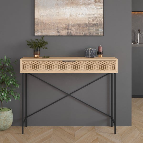 Конзолна маса с дъбов декор в естествен цвят 35,5x110 cm Ecrin - Marckeric-image-4