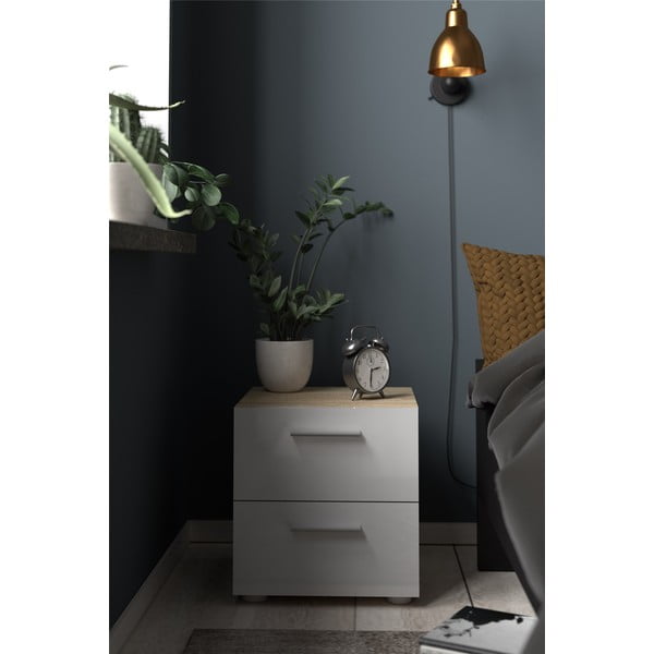 Бяло нощно шкафче в дъбов декор Pepe - Tvilum-image-1