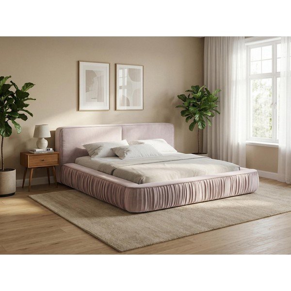 Сиво тапицирано двойно легло с място за съхранение и решетка 140x200 cm Keoni - Makamii-image-1