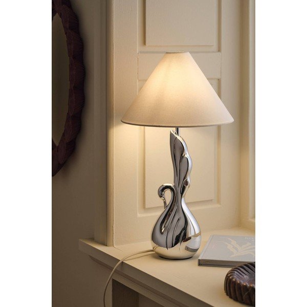 Бяла/в сребрист цвят настолна лампа от полиресин (височина 53 cm) Swan – Ellos Home-image-1