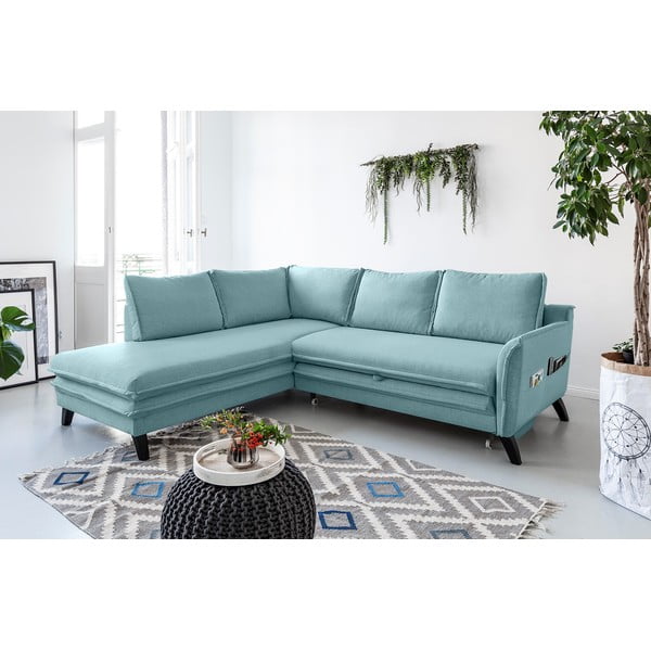 Светлосин ъглов разтегателен диван ляв ъгъл, Charming Charlie - Miuform-image-4