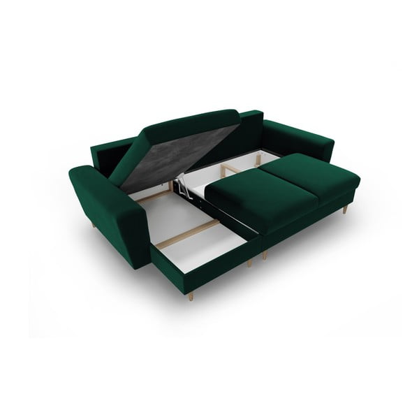 Зелен кадифен разтегателен ъглов диван с място за съхранение Kyoto – Cosmopolitan Design-image-3
