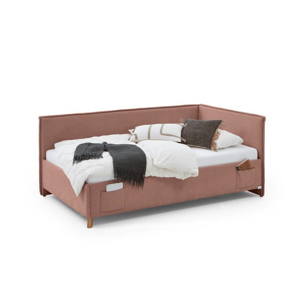 Розово тапицирано ъглово детско легло 90x200 cm с място за съхранение с включена подматрачна рамка Fun – Meise Möbel-image-3