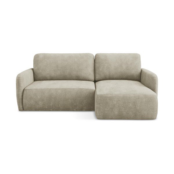 Бежов шенилов разтегателен ъглов диван с място за съхранение (десен ъгъл) Lilo – Makamii