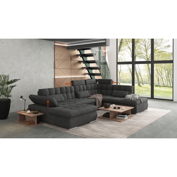 Антрацитен разтегателен ъглов диван с място за съхранение (десен ъгъл/U форма) Merkur – Ropez-image-1
