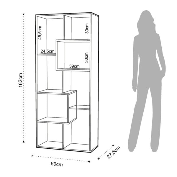 Бял шкаф за книги с дървен ръб 69x160 cm Random Andrea - Tomasucci-image-4