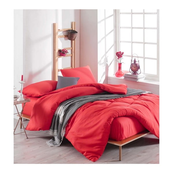 Комплект червено спално бельо с чаршаф за двойно легло Basso Rojo, 200 x 220 cm Duzboya - Mijolnir