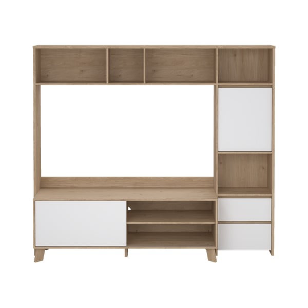 TV комплект от дъбов декор в бял и естествен цвят 209x183x48 cm Next – Tvilum
