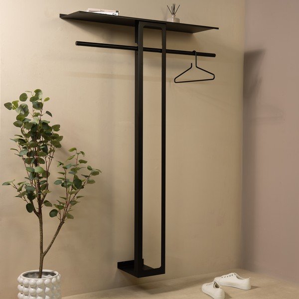 Черна стоманена стенна закачалка с рафт 100 cm Luno Large – Spinder Design-image-1