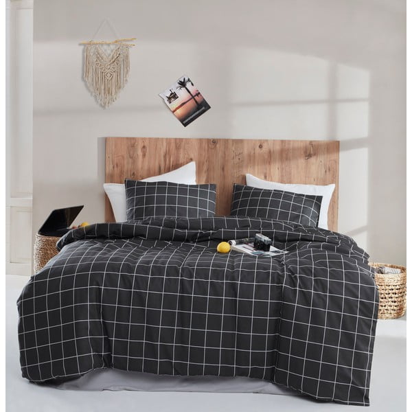 Черно удължено памучно спално бельо за двойно легло 200x220 cm Piga - Mijolnir-image-1