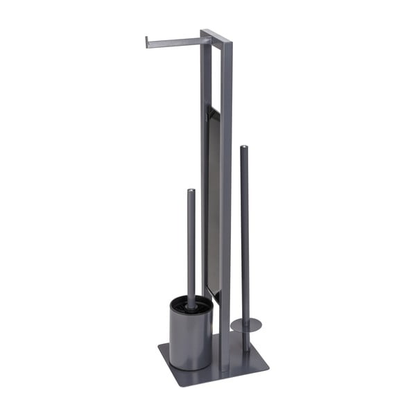 Сива поставка за тоалетна хартия с четка за тоалетна Rivalta - Wenko-image-3