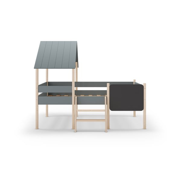 Къща/повдигнато детско легло сиво-зелено 90x190 cm от масивен бор с включена подматрачна рамка Mint – Marckeric-image-2