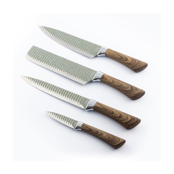 Комплект от 4 ножа от неръждаема стомана Swiss Q Wood - InnovaGoods