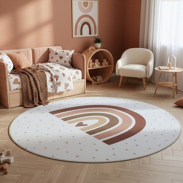 Кремав детски килим подходящ за пране ø120 cm Coco 1132 – Ayyildiz Carpets-image-1