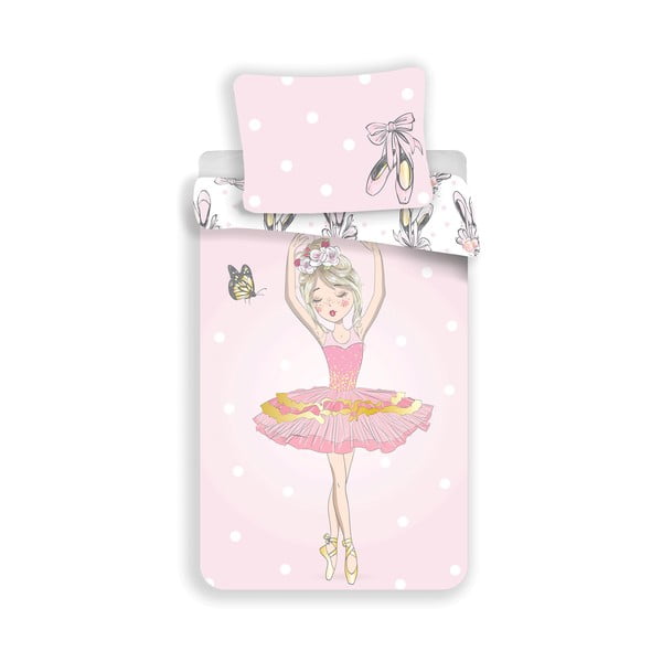 Розово единично  памучно детско спално бельо 140x200 cm Ballerina – Jerry Fabrics
