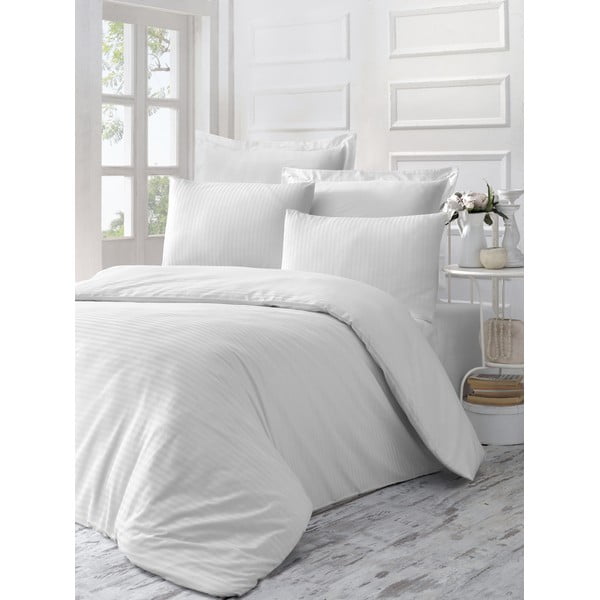 Бял памучен чаршаф от сатен за двойно легло II, 200 x 200 cm Line - Mijolnir
