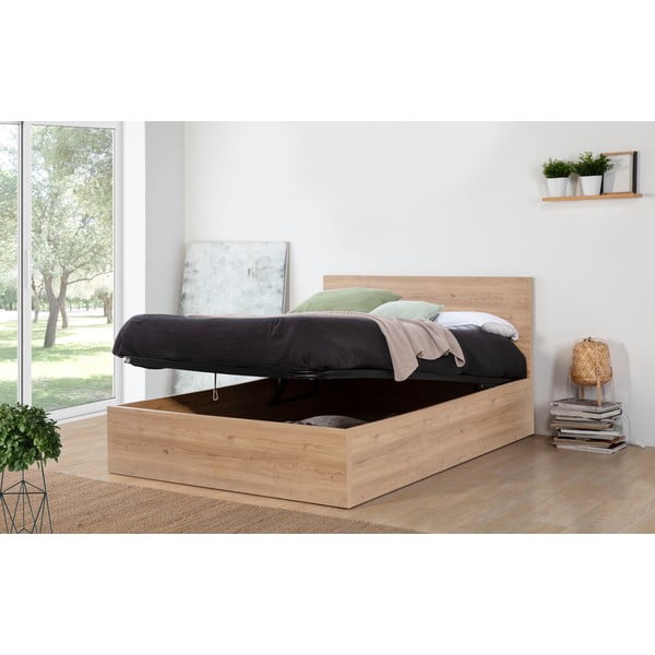 Двойно легло с пространство за съхранение и решетка 160x200 cm в естествен цвят Kronos - Marckeric-image-1