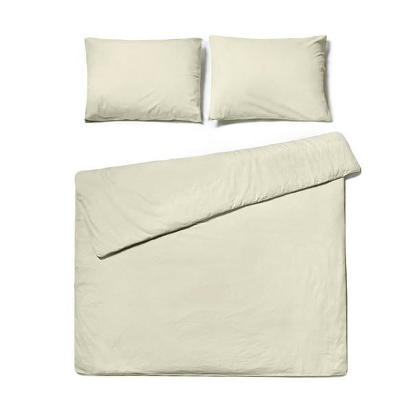 Двойно спално бельо от измит памук в цвят слонова кост , 160 x 200 cm - Bonami Selection