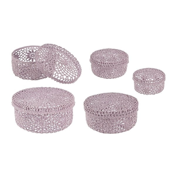 Sada 5 růžových úložných košíků Bizzotto Crochet