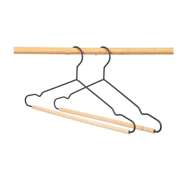 Комплект от 2 черни закачалки за дрехи с дървени детайли Матирани - Compactor-image-1