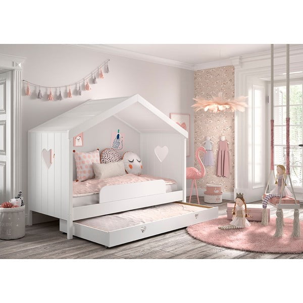 Бяло разтегателно детско легло къща от масивен бор с място за съхранение 90x200 cmAMORI – Vipack-image-2