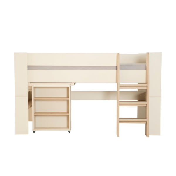 Бежово детско легло 90x200 cm повдигнато с място за съхранение без ламелно дъно Studio – Roba-image-3