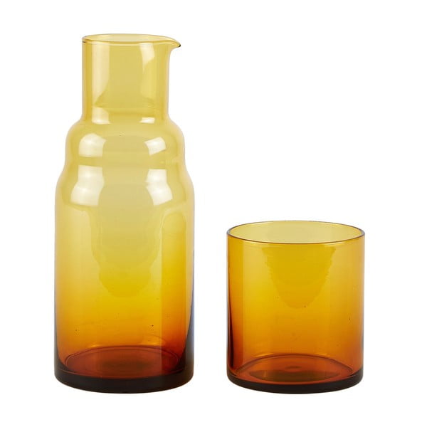 Комплект от бутилка и стъкло в кехлибарено жълто - Villa Collection