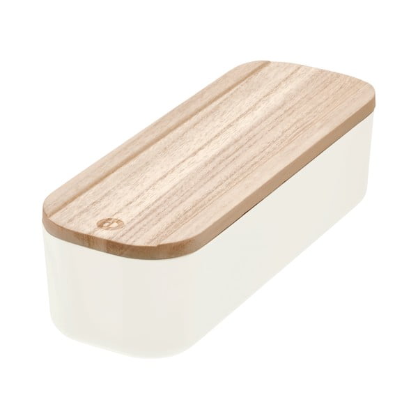 Бяла кутия за съхранение с капак, изработена от дърво от пауловния , 9 x 27,5 cm Eco - iDesign