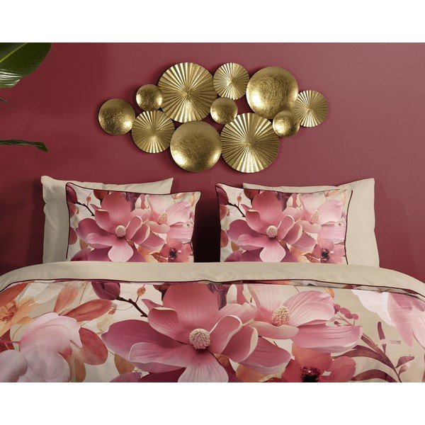 Розово-бежово единично удължено спално бельо от памучен сатен 140x220 cm Chaja – Descanso-image-2