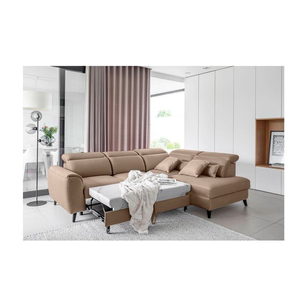 Светлокафяв кадифен разтегателен ъглов диван с място за съхранение (десен ъгъл L форма) Noble – ELTAP-image-4