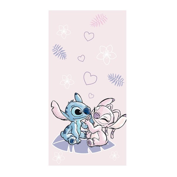 Розова памучна детска кърпа 70x140 cm Lilo and Stitch "Pink" – Jerry Fabrics