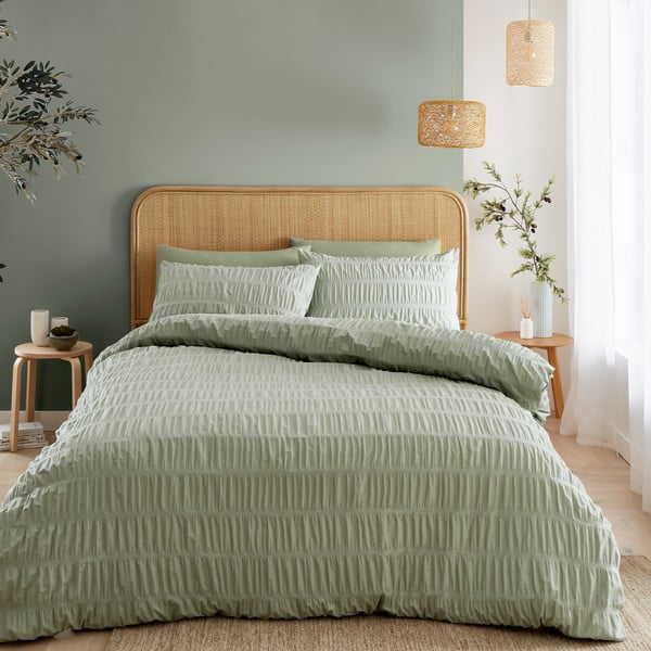 Светлозелено единично  крепово спално бельо 135x200 cm Seersucker – Catherine Lansfield
