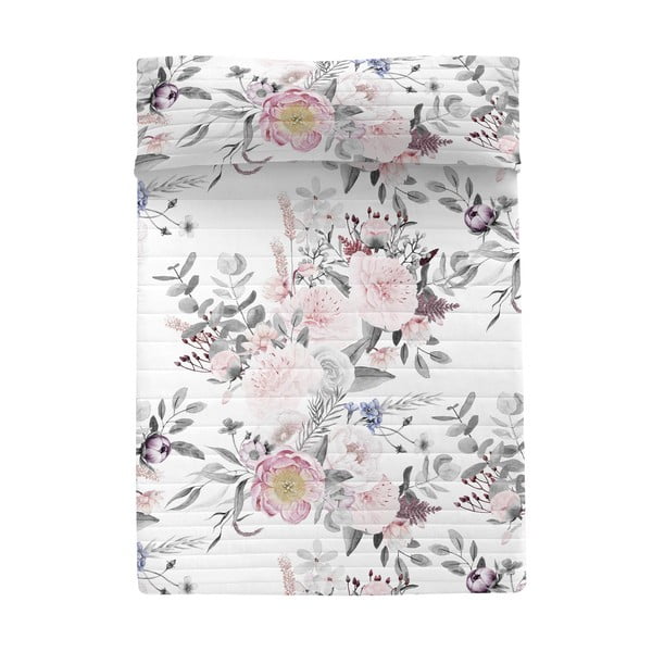 Бяло и розово памучно ватирано покривало за легло 240x260 cm Delicate bouquet - Happy Friday