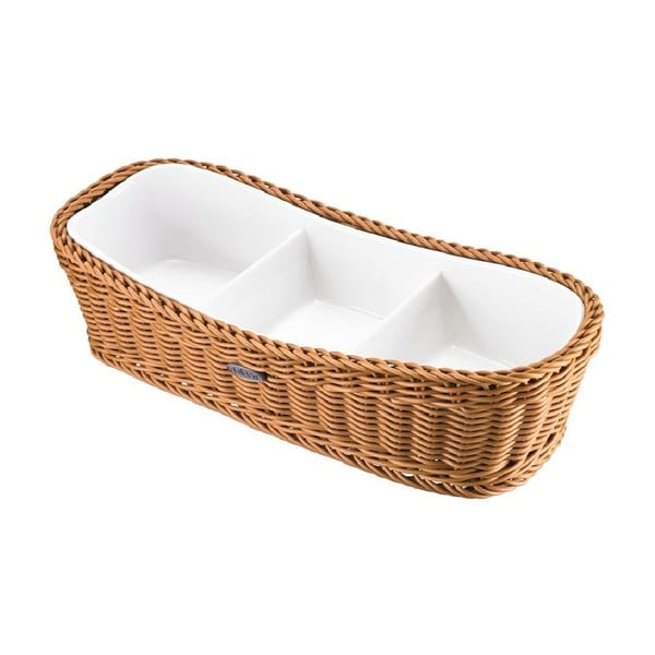 Порцеланова купа за сервиране в бежова кошница , 31,5 x 13,5 x 7,5 cm - Saleen