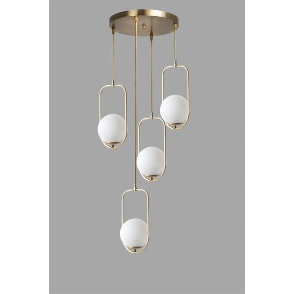 Бяло и златисто висящо осветително тяло със стъклен абажур ø 30 cm Ahu – Opviq lights-image-2