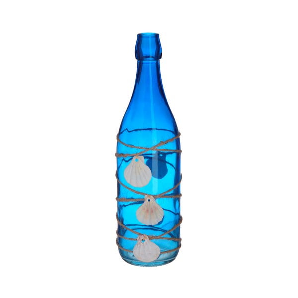 Синя декоративна стъклена бутилка с морски раковини - InArt