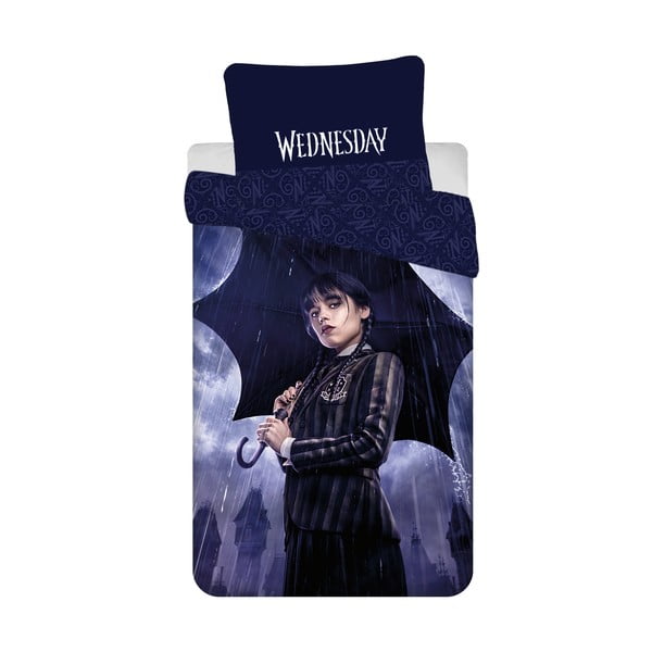 Тъмносиньо единично  памучно детско спално бельо 140x200 cm Wednesday "Rain" – Jerry Fabrics